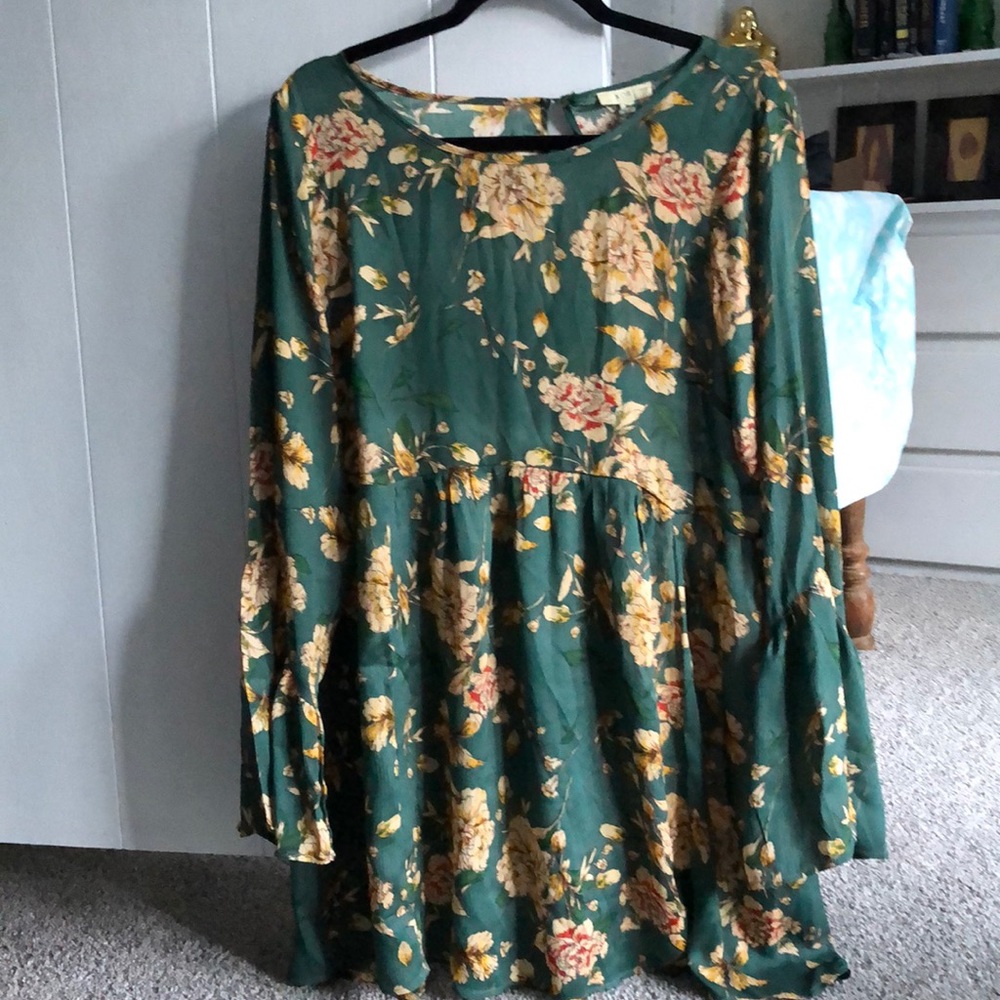 Bohemian floral babydoll dress with bell sleeves